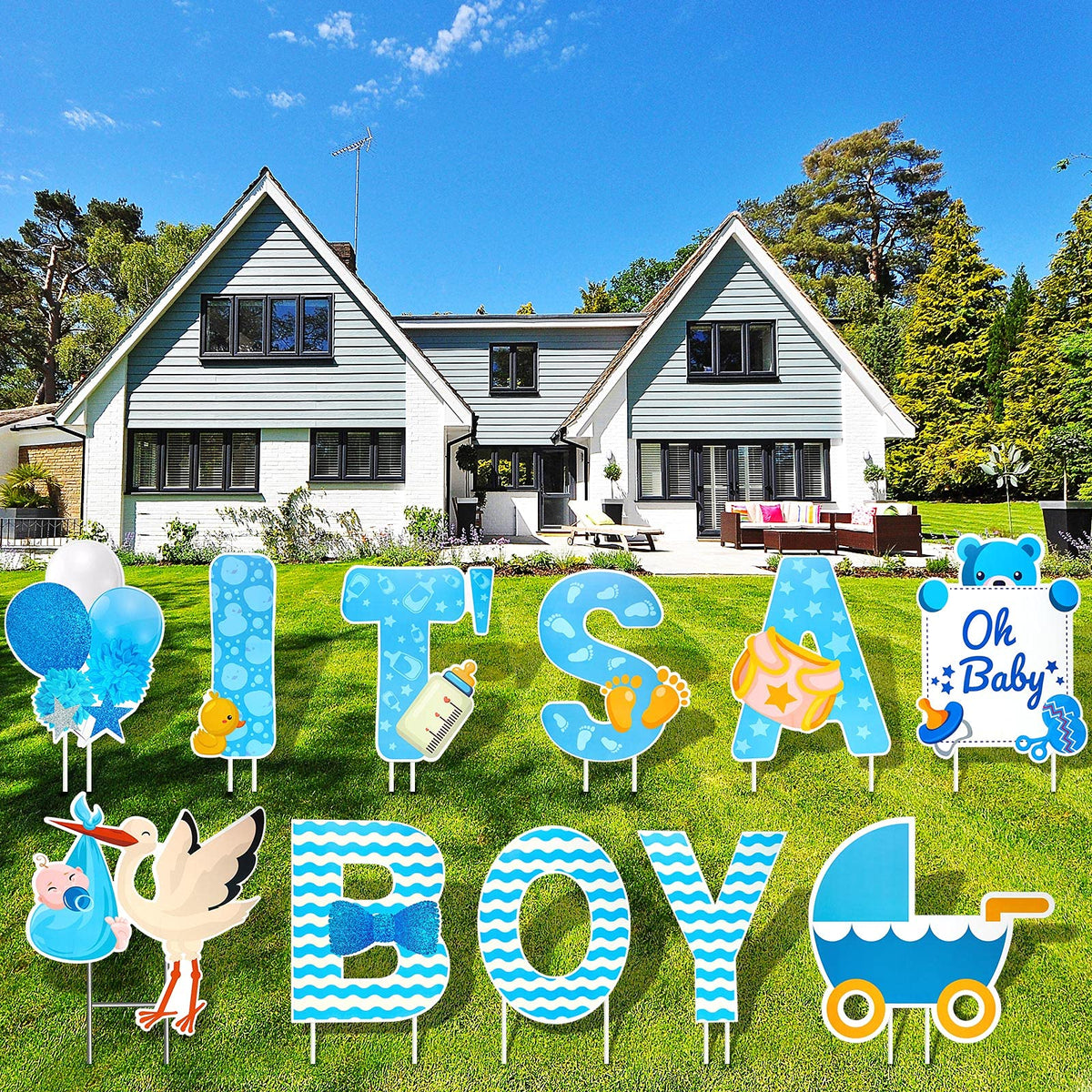 Marsui It's a Boy blue yard sign with stakes for outdoor visibility.