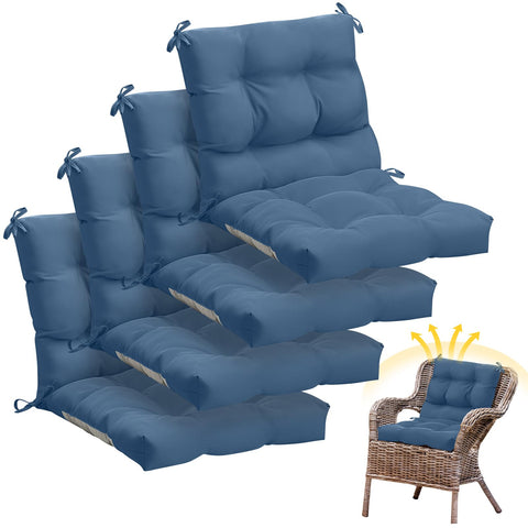 Marsui blue gray 4pc outdoor chair cushions with tufted seat and back for comfort