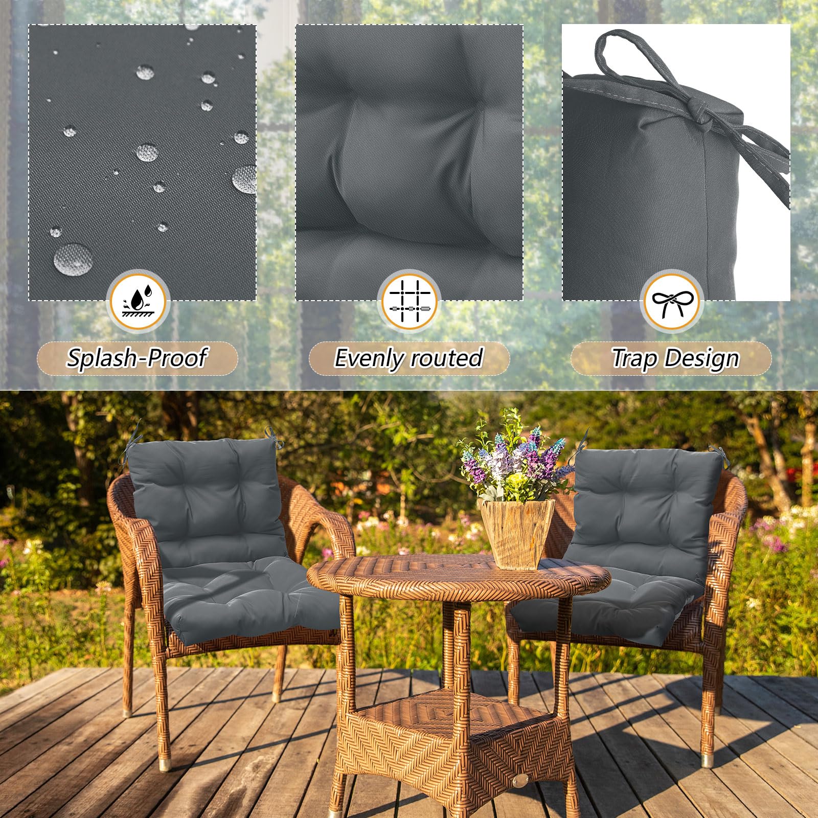 Marsui water-resistant cushions help protect against light rain during outdoor use.