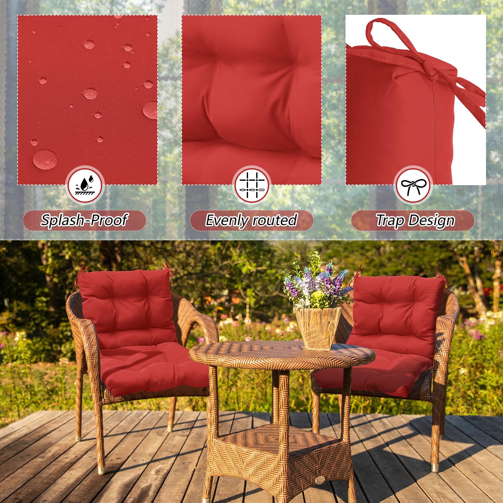 Marsui waterproof red chair cushion for sun and rain