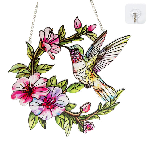 Marzovitra hummingbird glass suncatcher in flight brightens window light