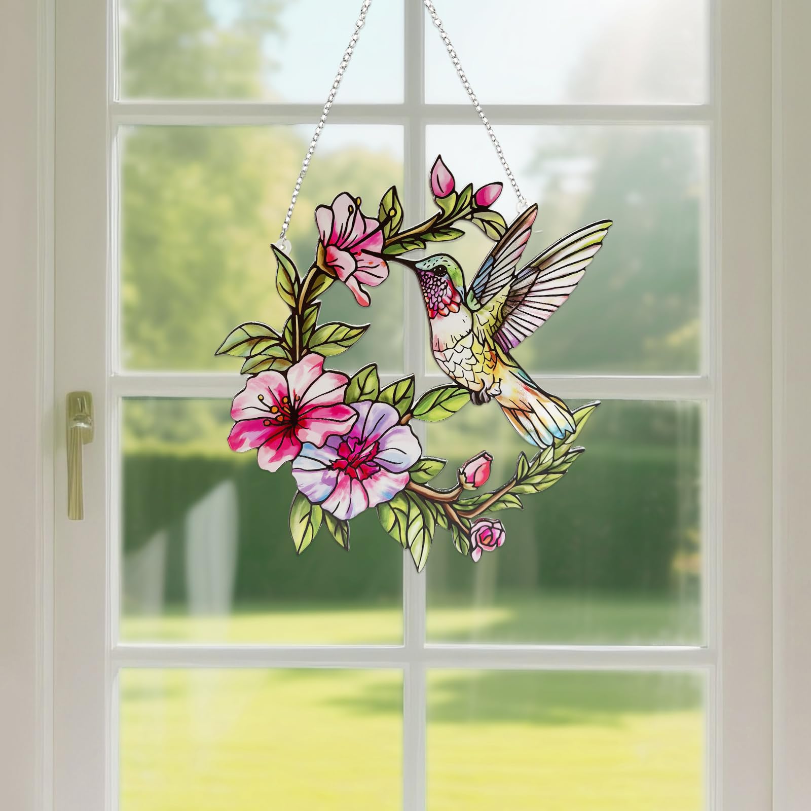 Marzovitra irregular-edge hummingbird suncatcher enhances light play