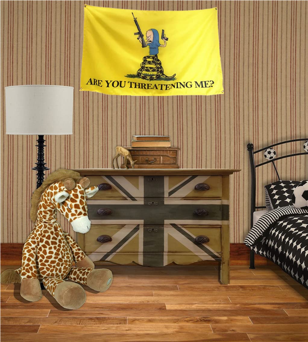 Masquita Are You Threatening Me flag suitable for dorm rooms, living spaces, patios, and more.