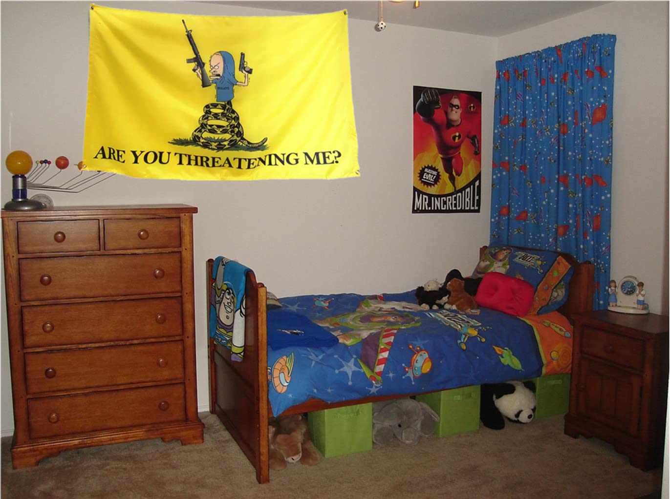 Masquita Are You Threatening Me flag ideal for classroom, dorm, or living space decor.