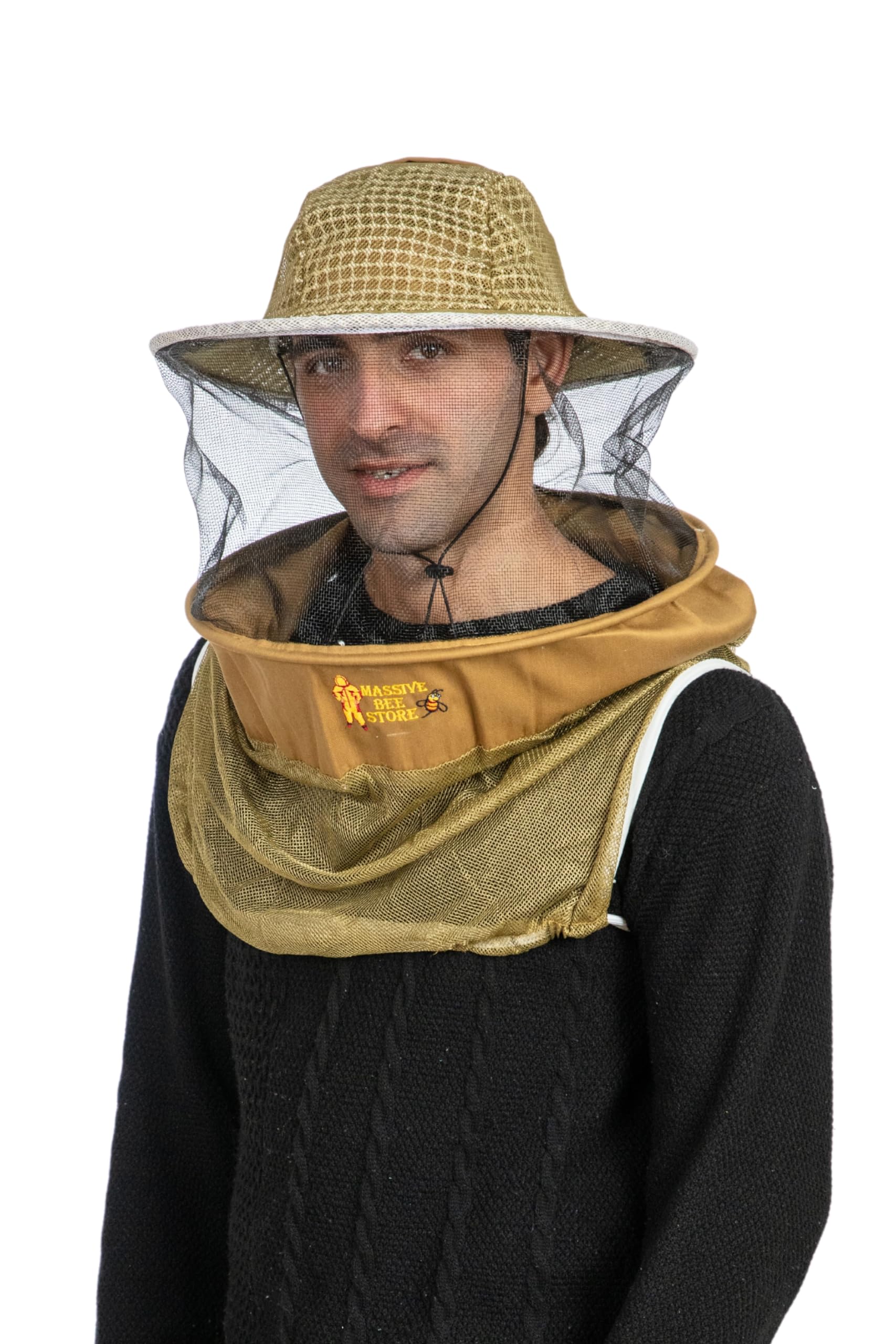 Massive Bee Store veil shows elastic shoulder straps for secure wear