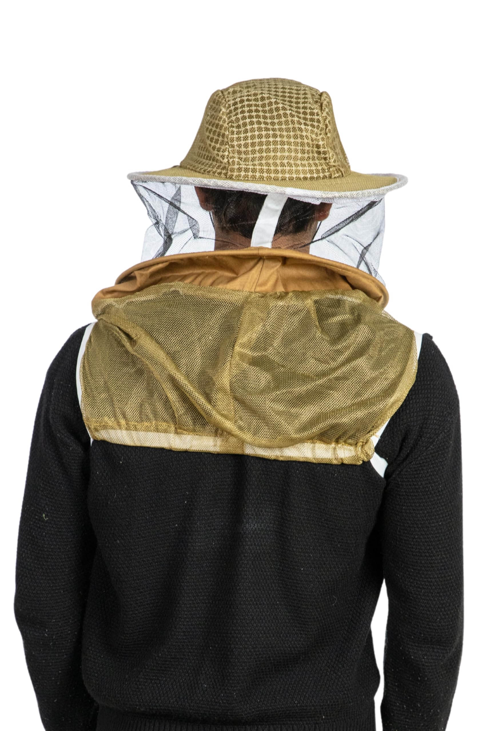Massive Bee Store khaki veil demonstrating neck and shoulder protection