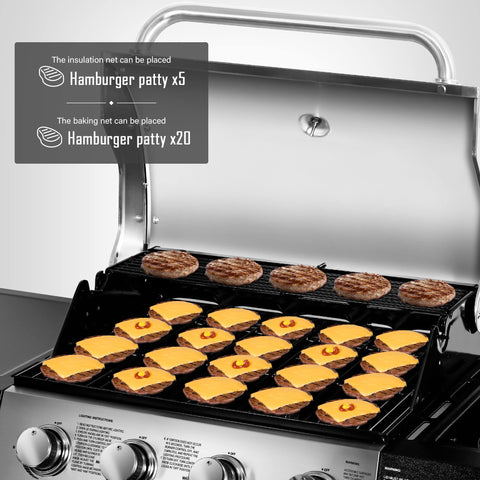 Porcelain-coated warming rack on MASTER COOK grill keeps buns warm.