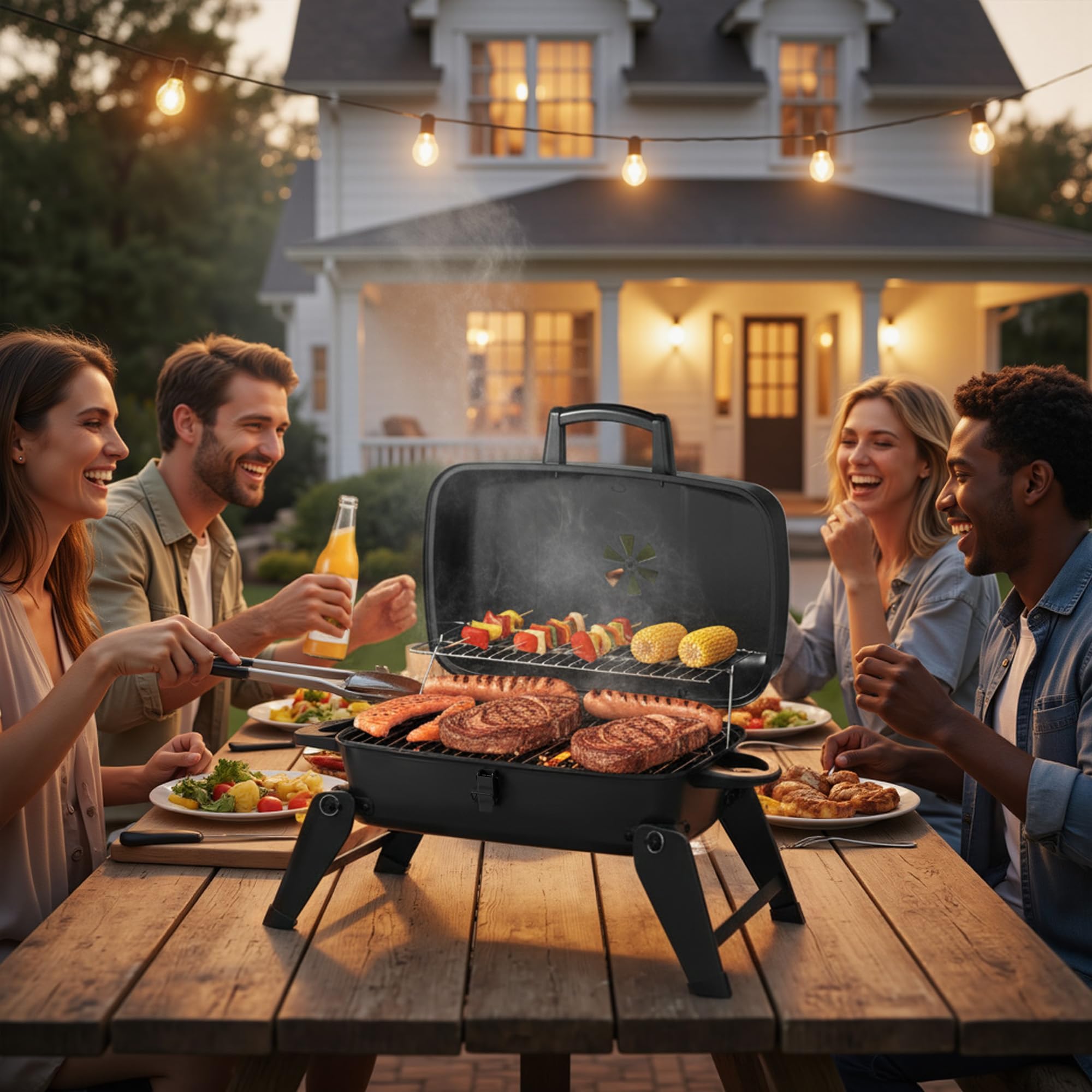 MASTER COOK grill showing adjustable air vent for precise temperature control.