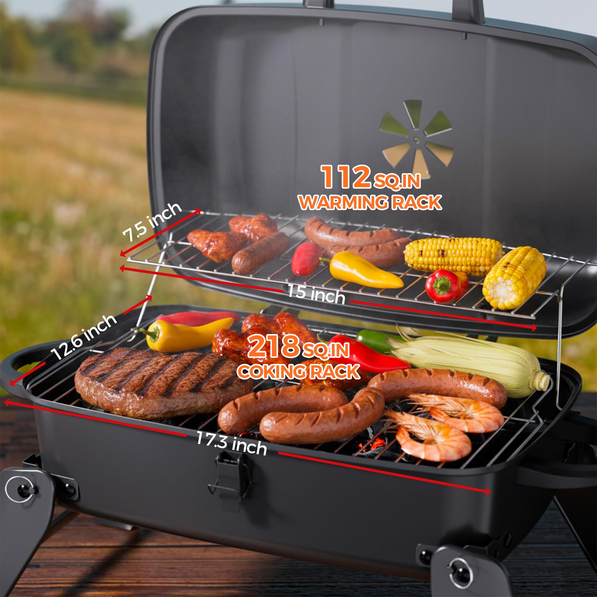 MASTER COOK porcelain-coated grates for quick cleanup after cooking.