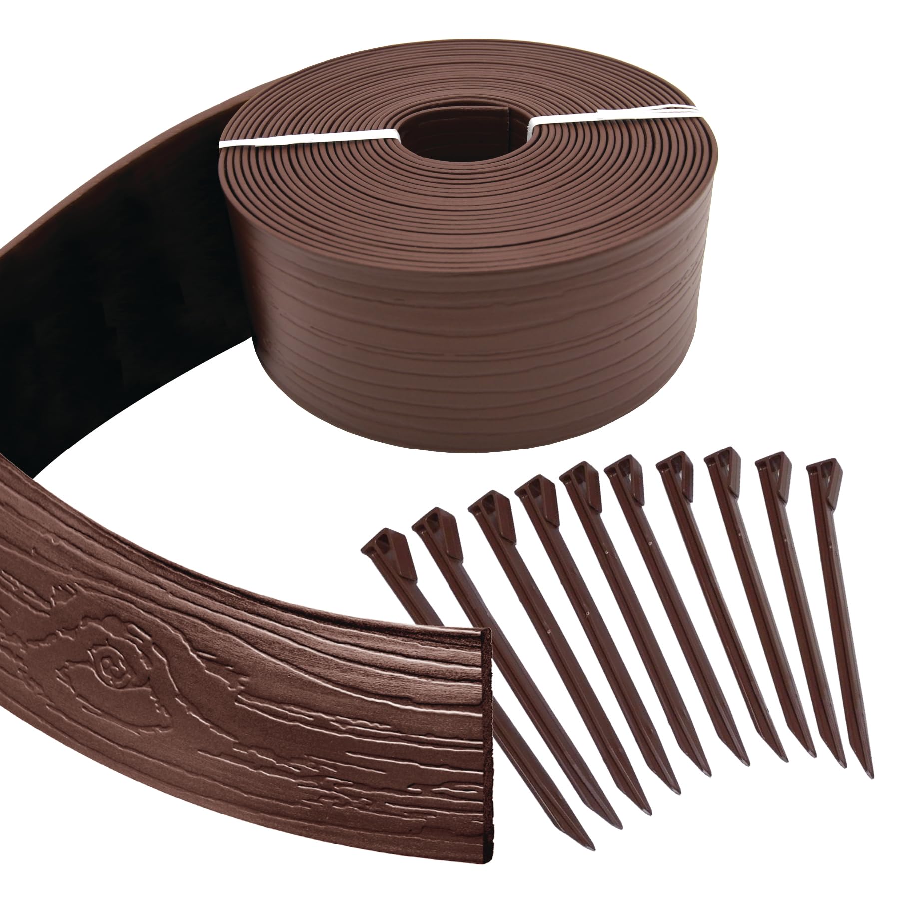 Master Mark Terrace Board Edging with wood-grain texture defines garden borders.