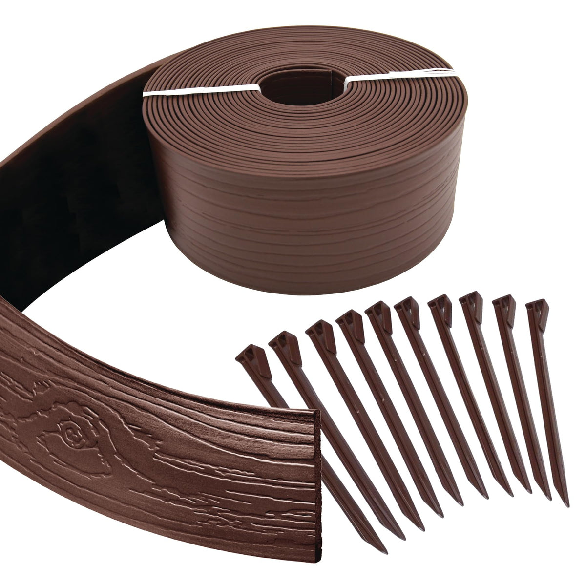 Master Mark Terrace Board Edging with wood-grain texture defines garden borders.