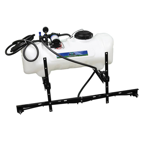 Master Mfg 15-Gallon ATV Sprayer tank enables efficient lawn coverage and easy refilling.