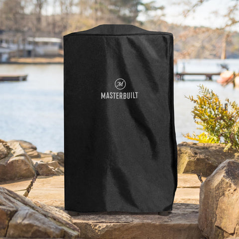Masterbuilt 40-inch vertical smoker cover side view shields against moisture and dust