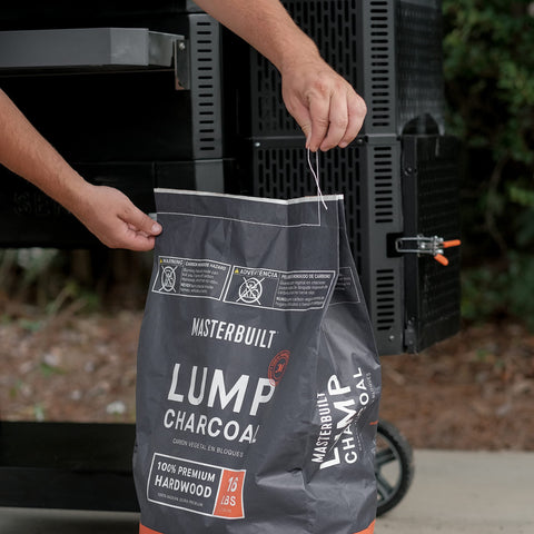 Masterbuilt lump charcoal 100 percent hardwood blend supports searing and smoking.