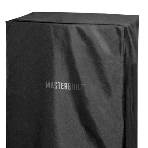 Masterbuilt smoker cover with dimensions label confirms fit for 40-inch models