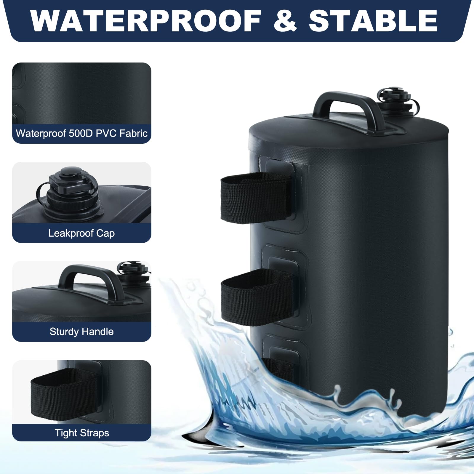 MASTERCANOPY weight bags with 10 liter capacity attached to a canopy
