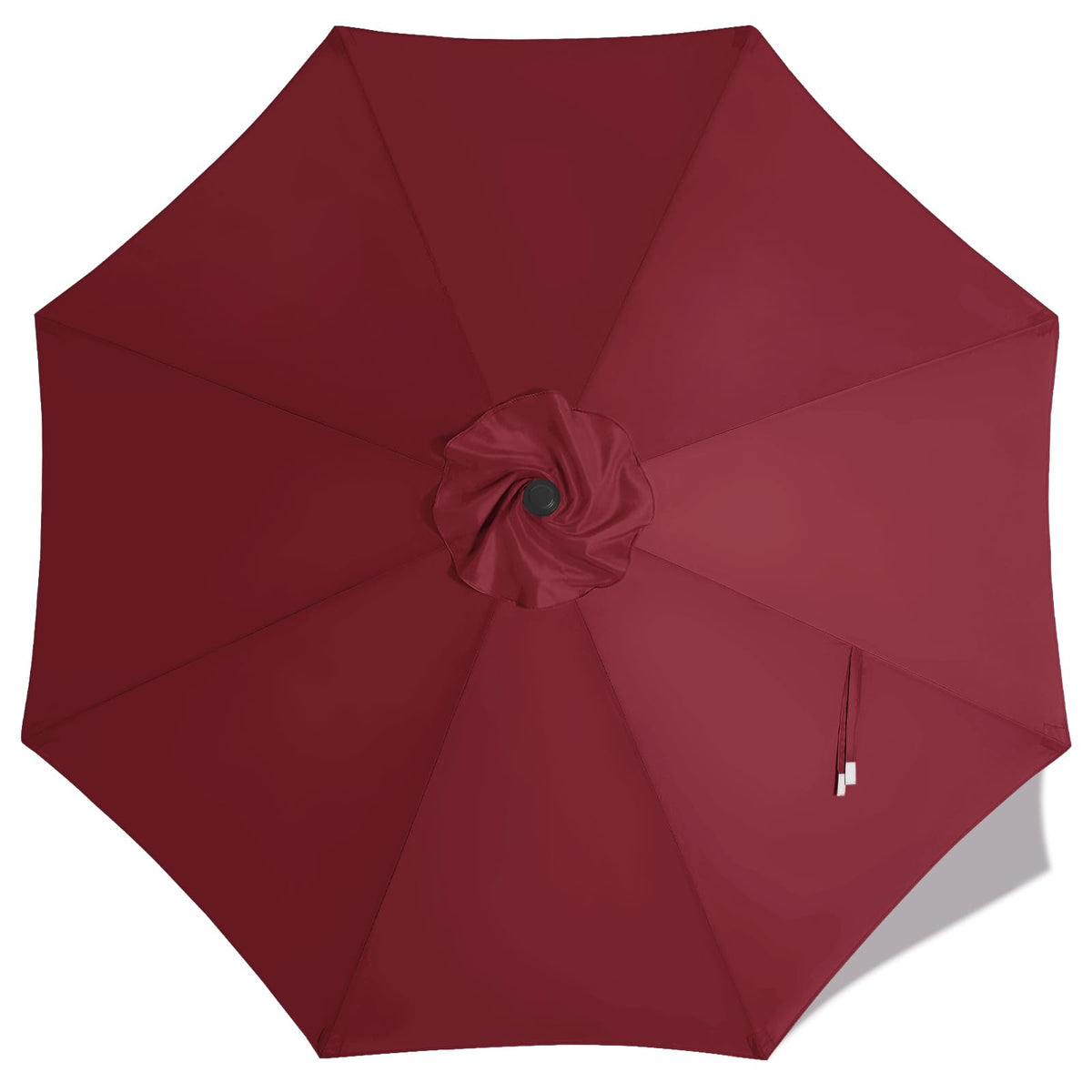 Mastercanopy 9 ft replacement canopy for 8-rib umbrellas in burgundy, ready for installation.