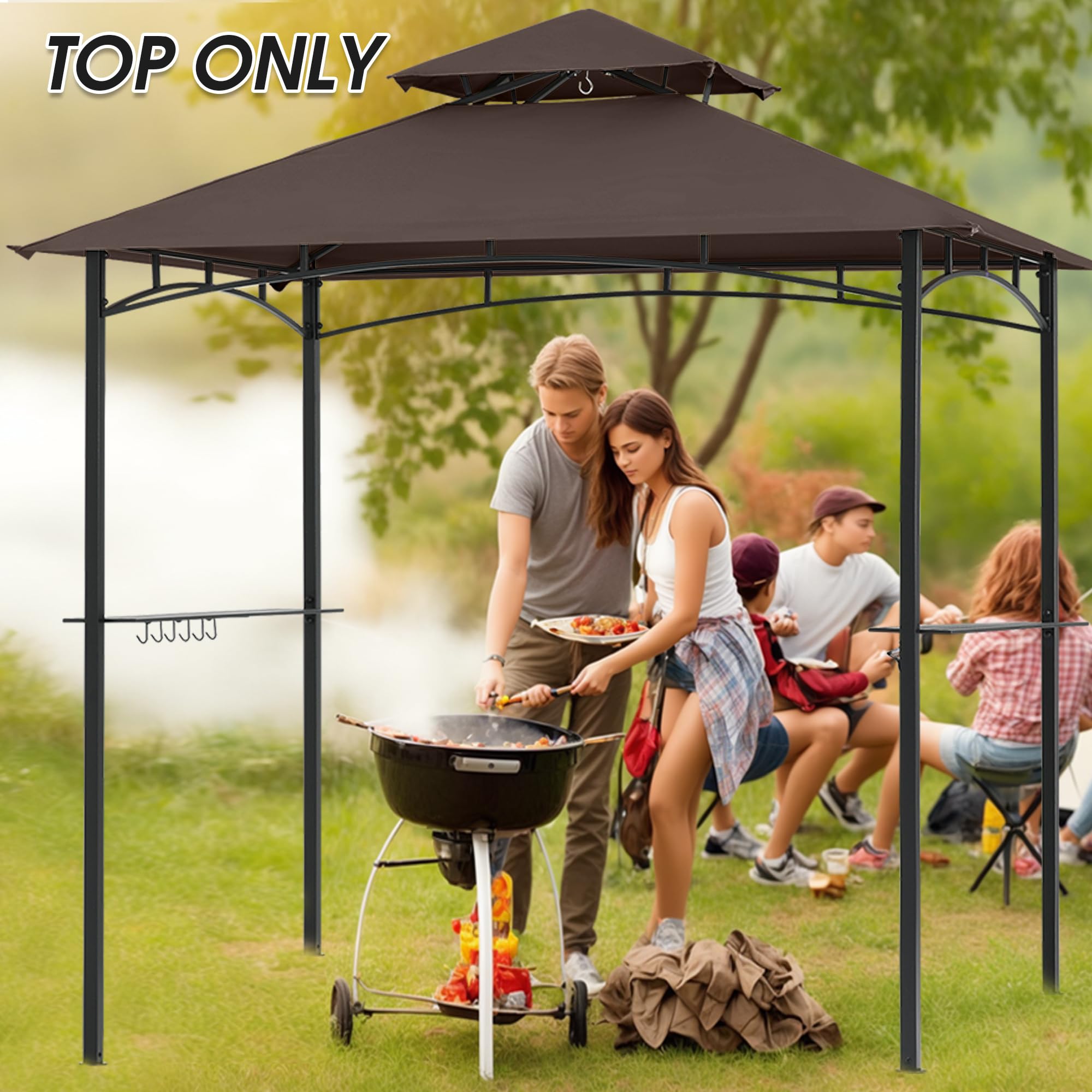 Mastercanopy brown color complements outdoor grills and patios