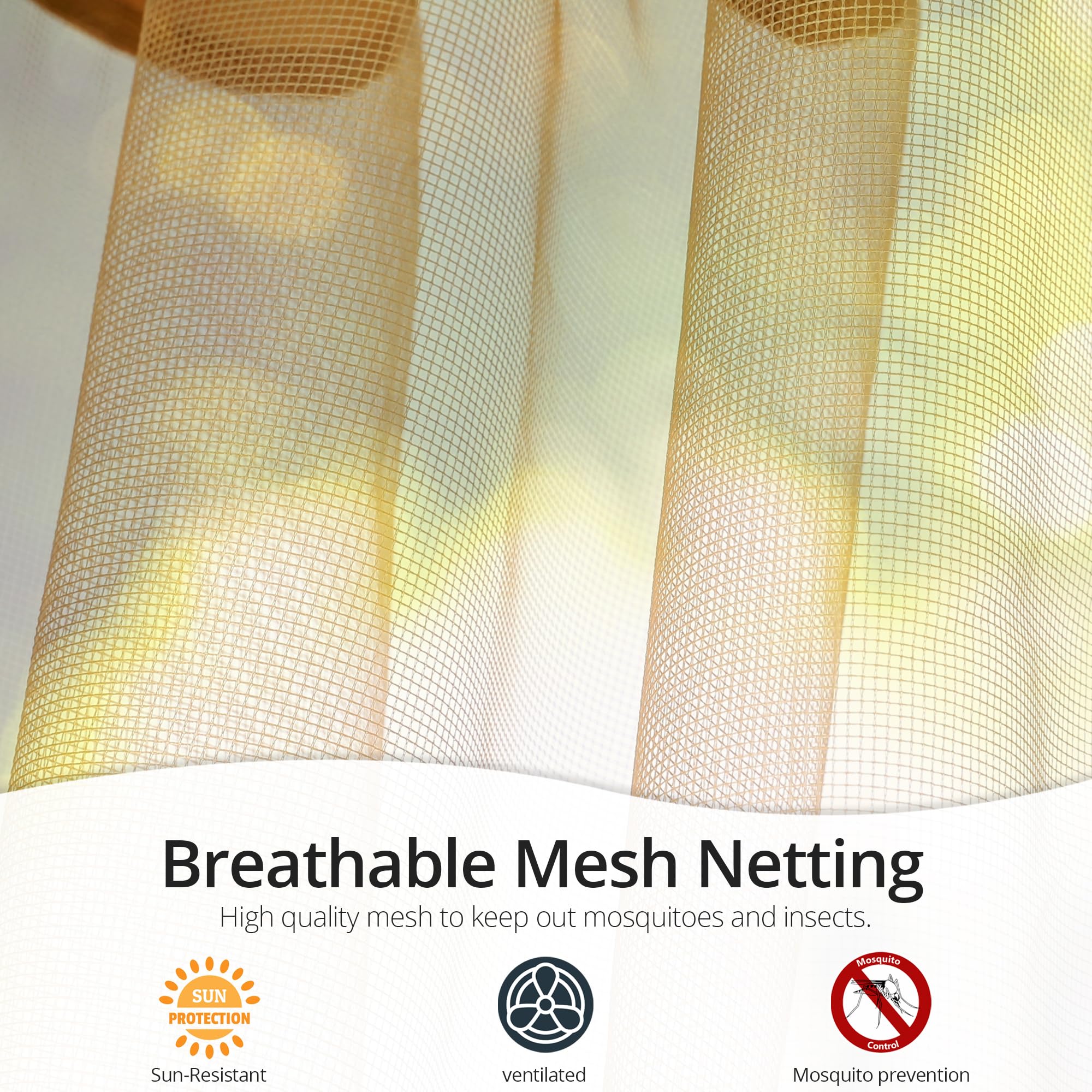 MasterCanopy brown netting with trim detail adds subtle style and pest protection.