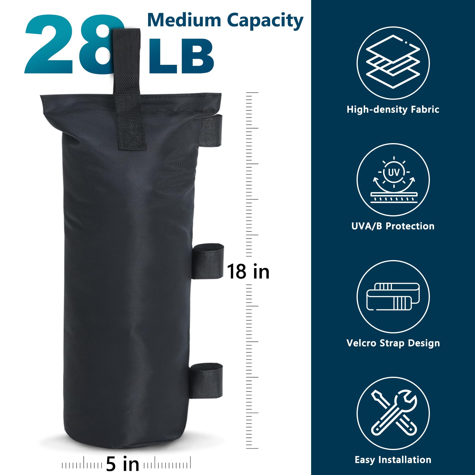Mastercanopy weight bag with side handle facilitates easy transport during setup.