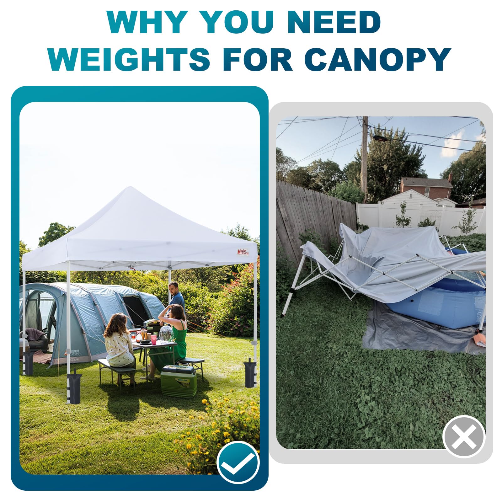 MASTERCANOPY compatible with instant pop-up gazebos for stability.