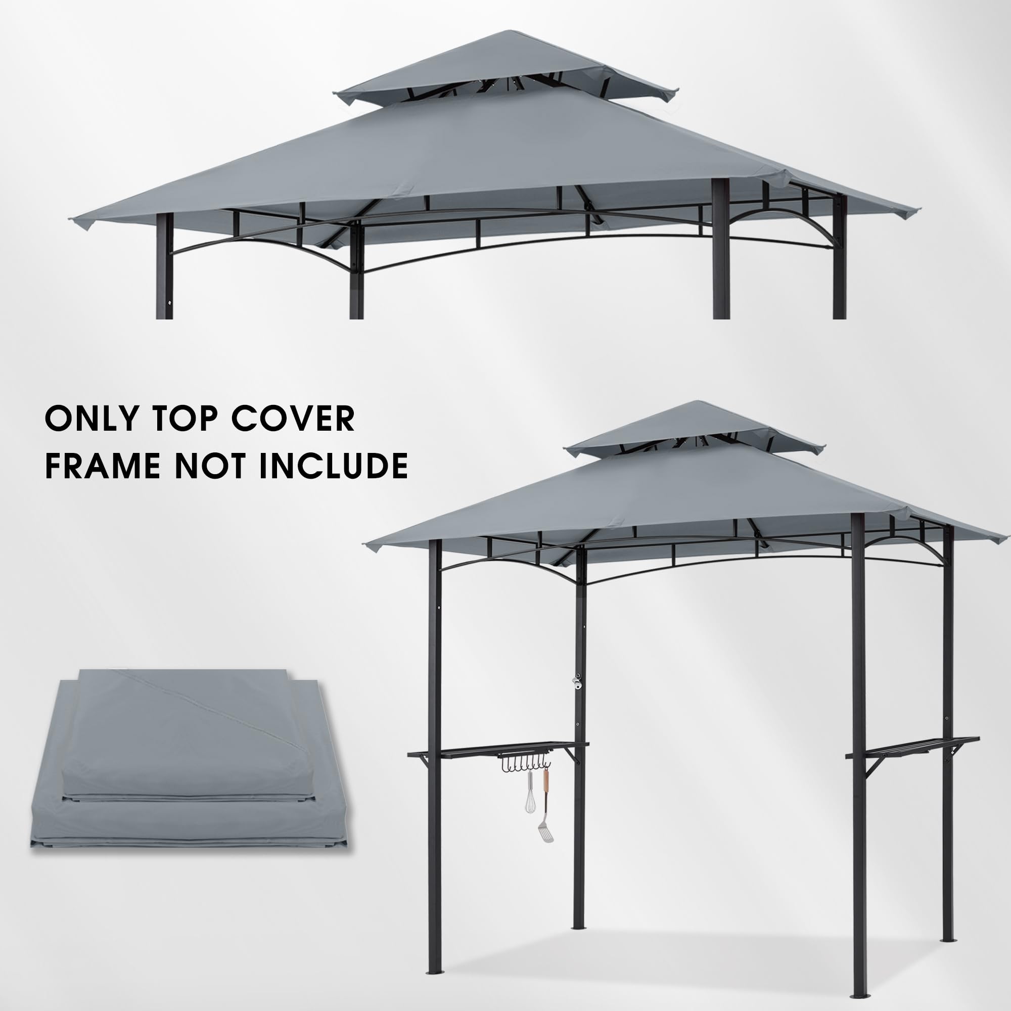 Two-person install hint showing simple canopy attachment