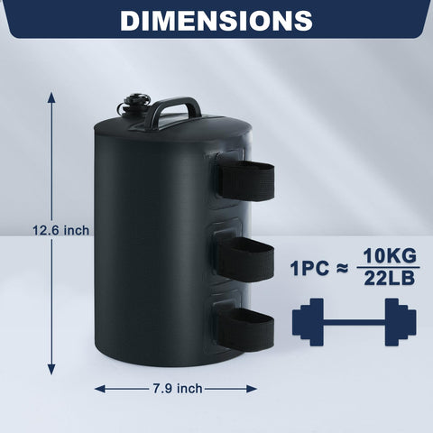 Folded water weights compactly stored after use