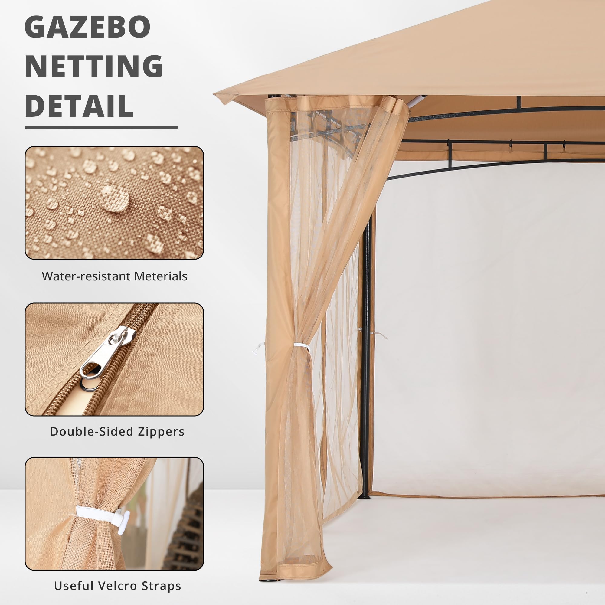 MasterCanopy gazebo netting wall with zipper sides enables easy passage while protecting against insects.
