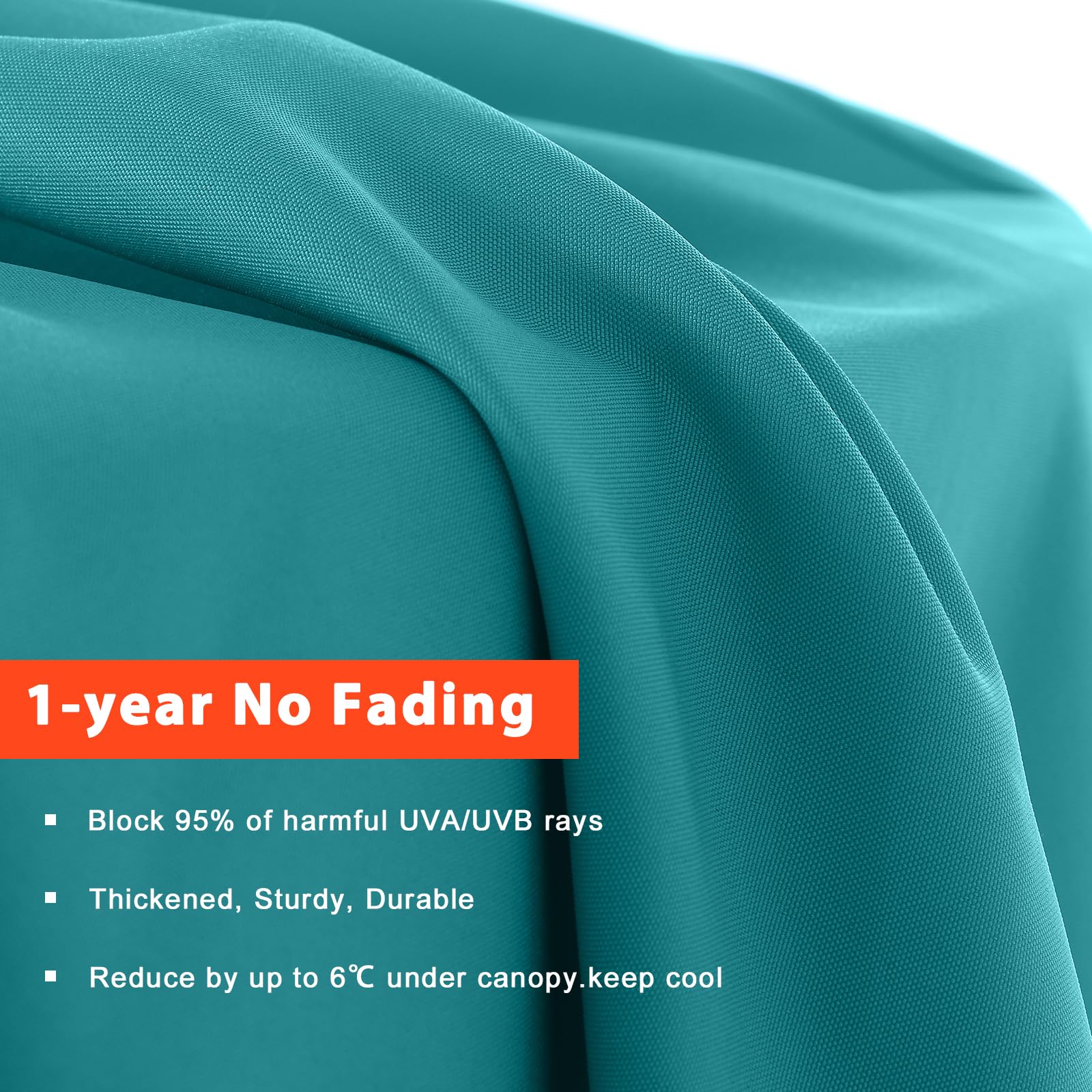 MASTERCANOPY turquoise fabric close-up showing tight stitching