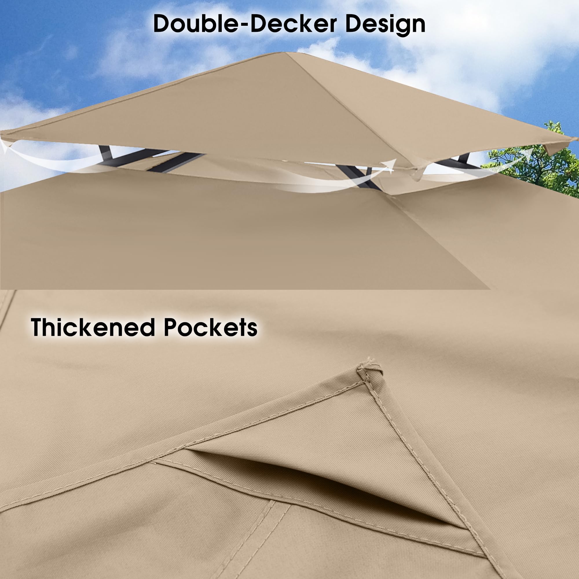 Mastercanopy vented double tiers beige demonstrate breathable weather-ready design.
