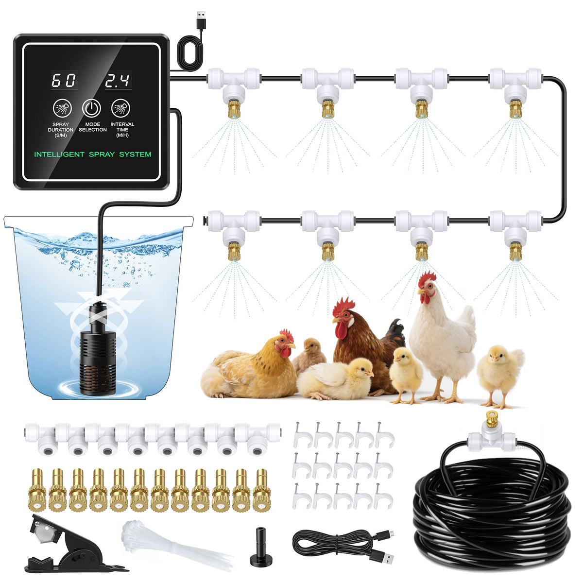 MASTERFUN Chicken Mister Coop Timer showing easy programmable cooling for hot days