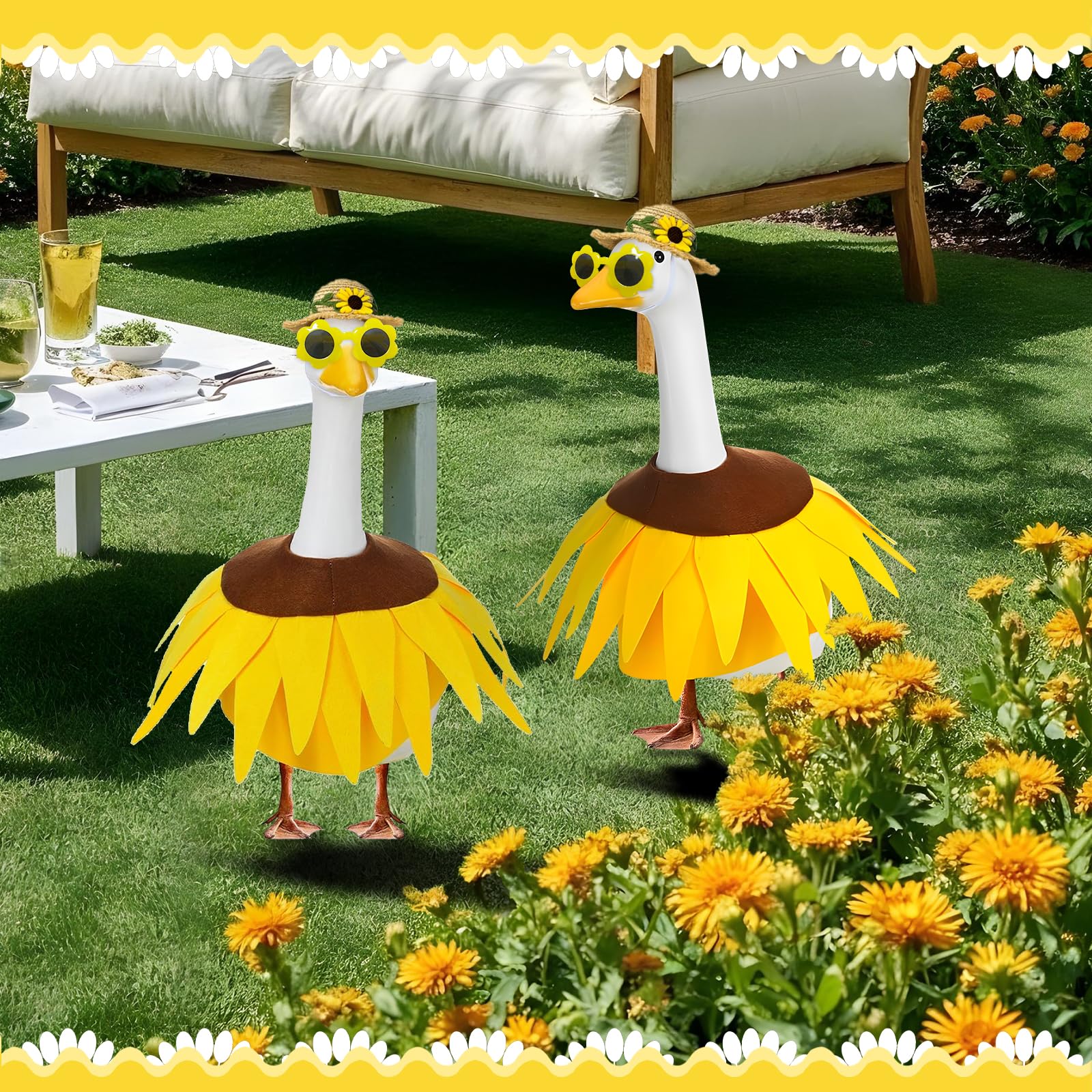 MASU&FHWE full sunflower outfit displayed on a goose statue.