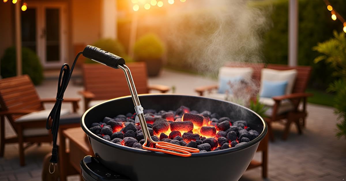 Mata Leon curved-neck design fits deep grills for even lighting.
