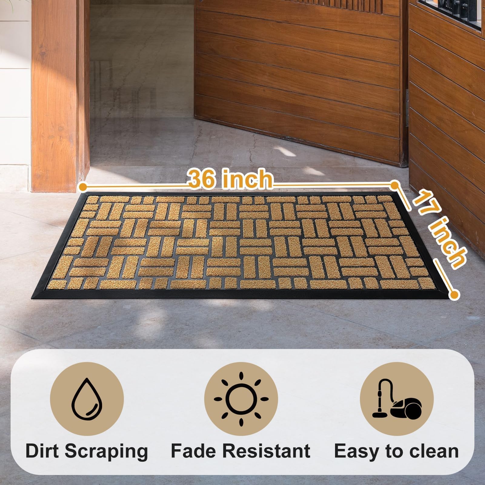 MATALL 36x17 entry mat offers low-profile 0.5-inch height for seamless door clearance.
