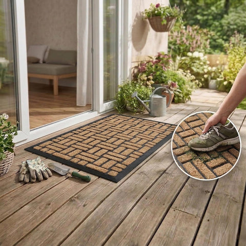 MATALL coir-like texture entry mat demonstrates dirt-scraping performance for busy entrances.
