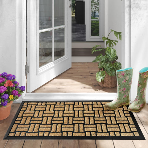 MATALL yellow entrance mat brightens spaces while maintaining a dry, tidy threshold.