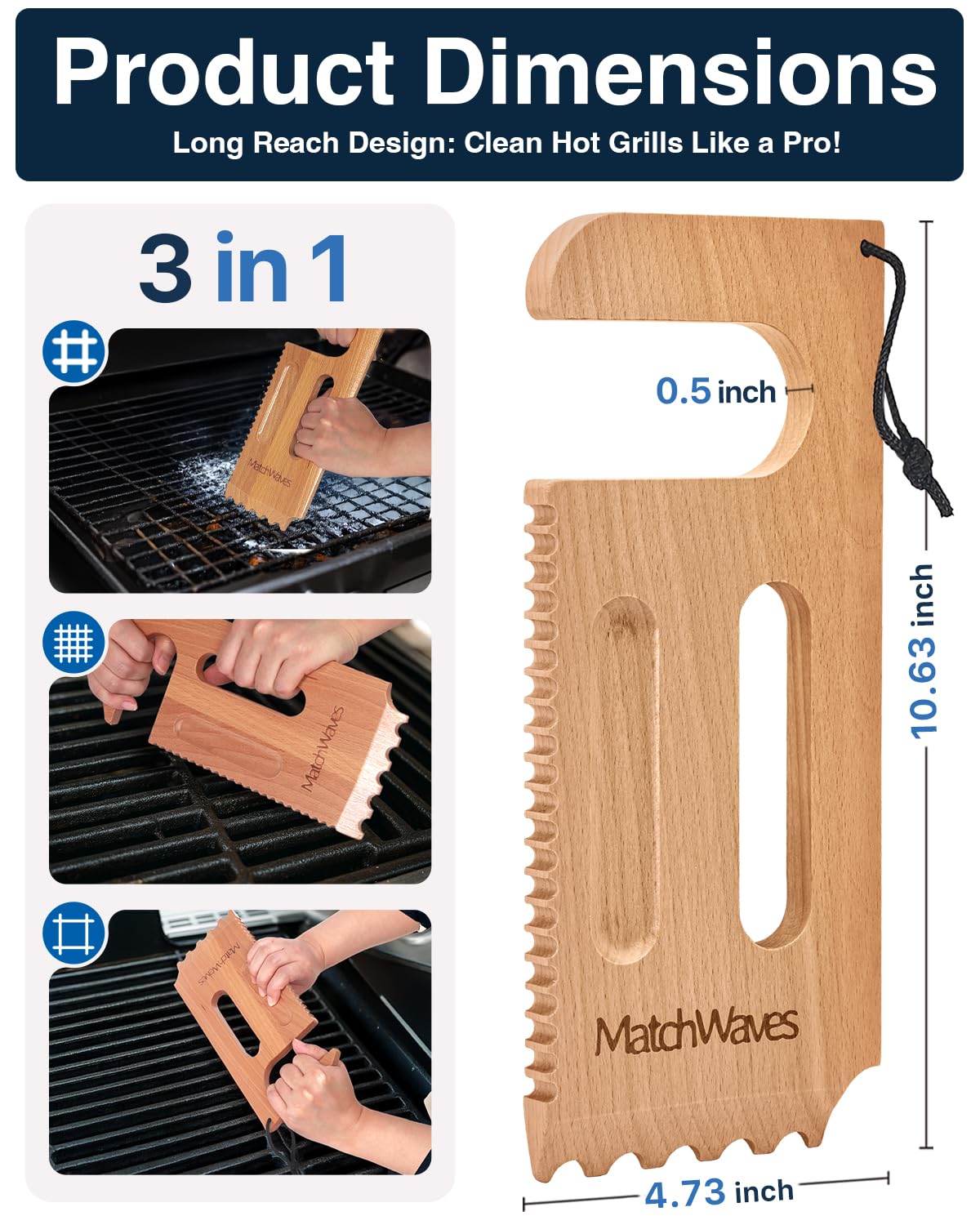 Matchwaves wooden scraper flat blade enables quick cleanup