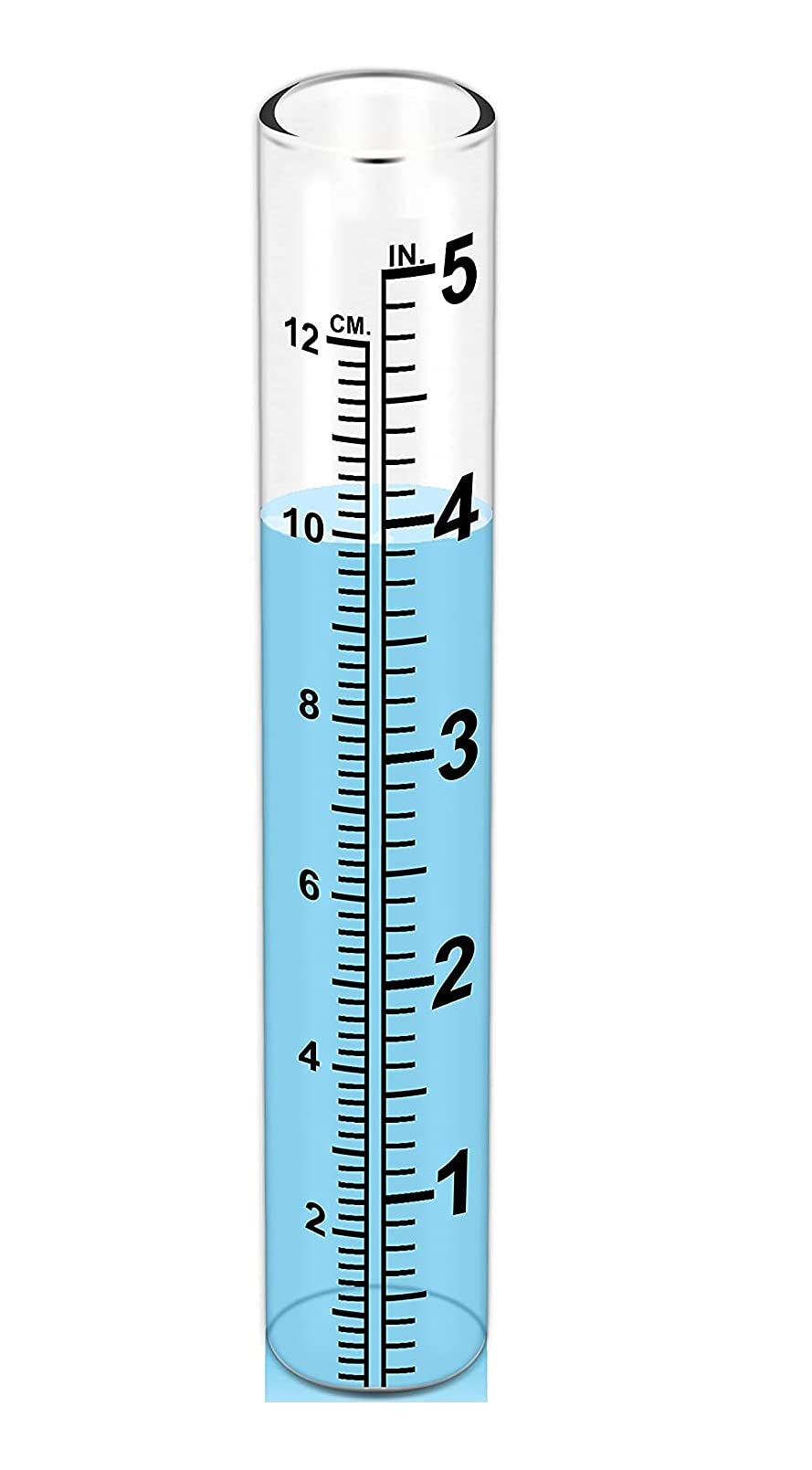 Mateda tubes shown for outdoor yard or garden rainfall measurement with standard increments