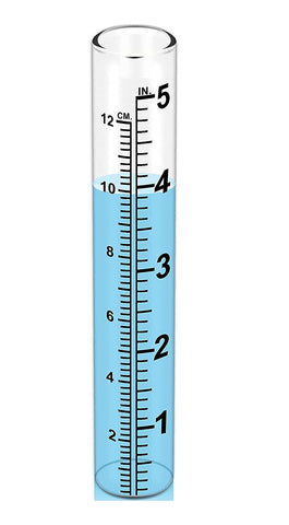 Mateda tubes shown for outdoor yard or garden rainfall measurement with standard increments