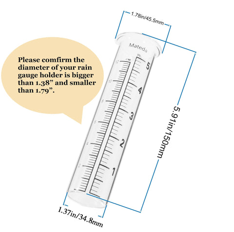 Mateda rain gauge tube diameter with lip 1.79 inches fits compatible holders.