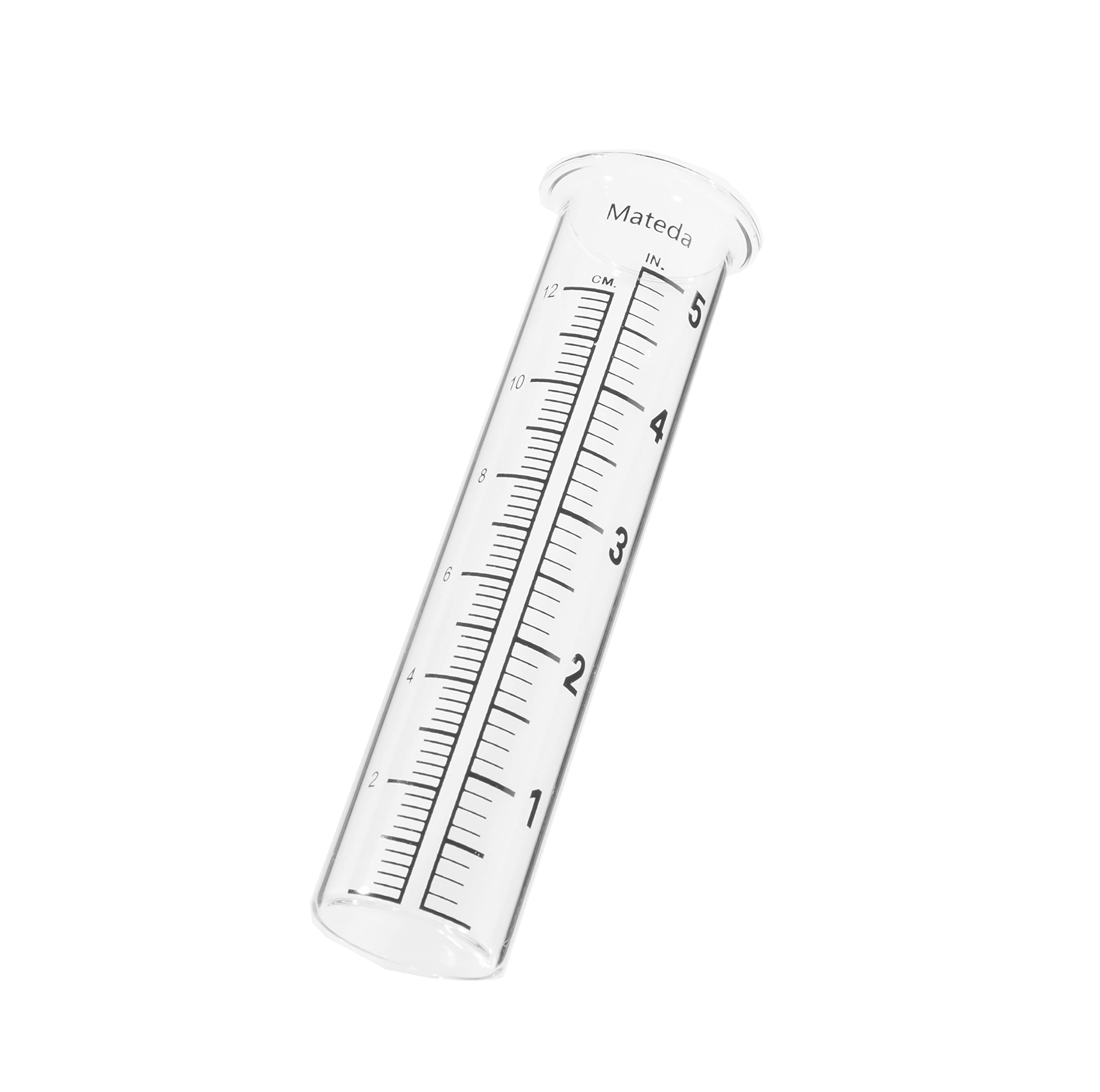 Mateda rain gauge tube with lip design for easy placement in compatible holders.