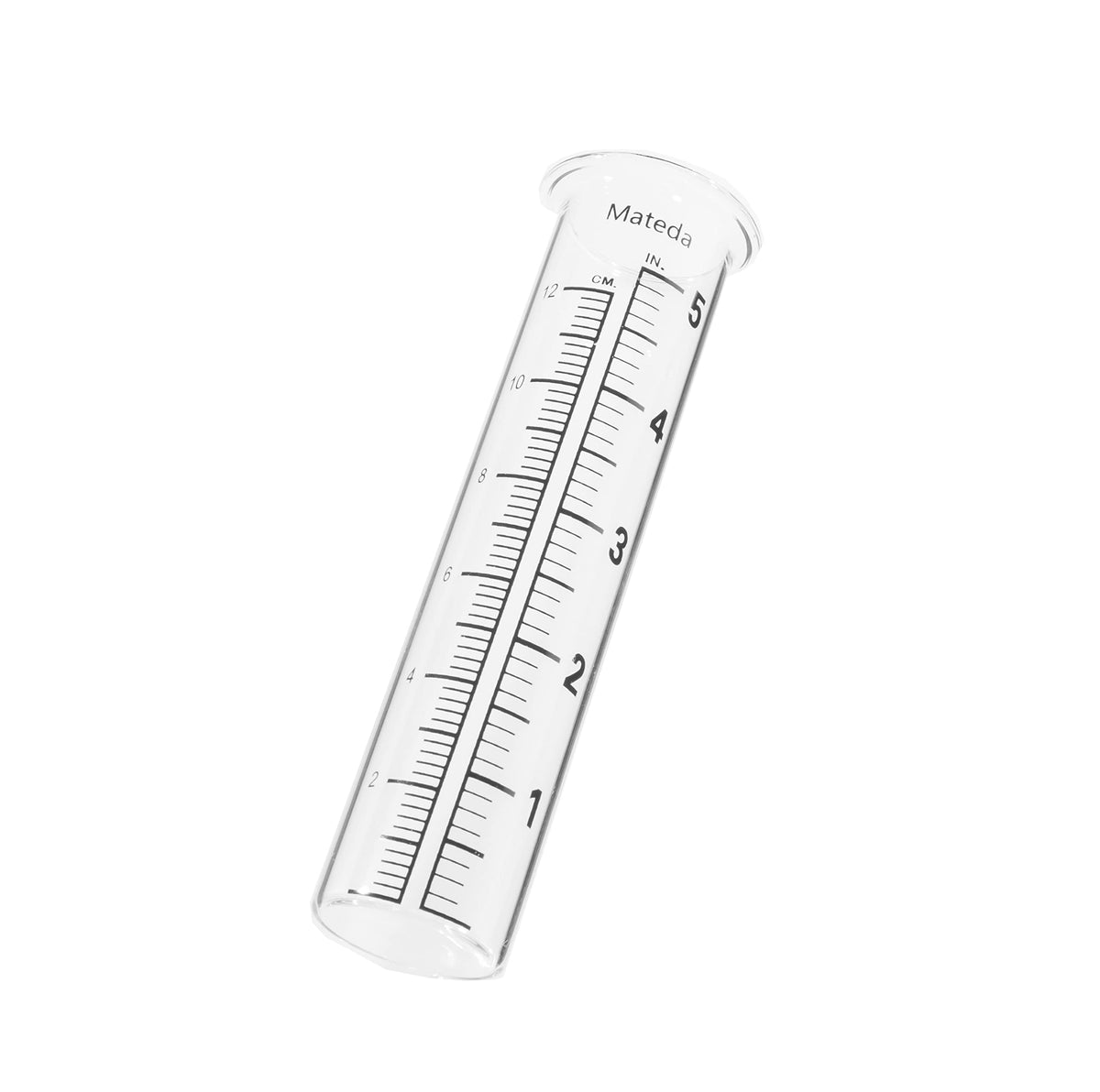 Mateda rain gauge tube with lip design for easy placement in compatible holders.