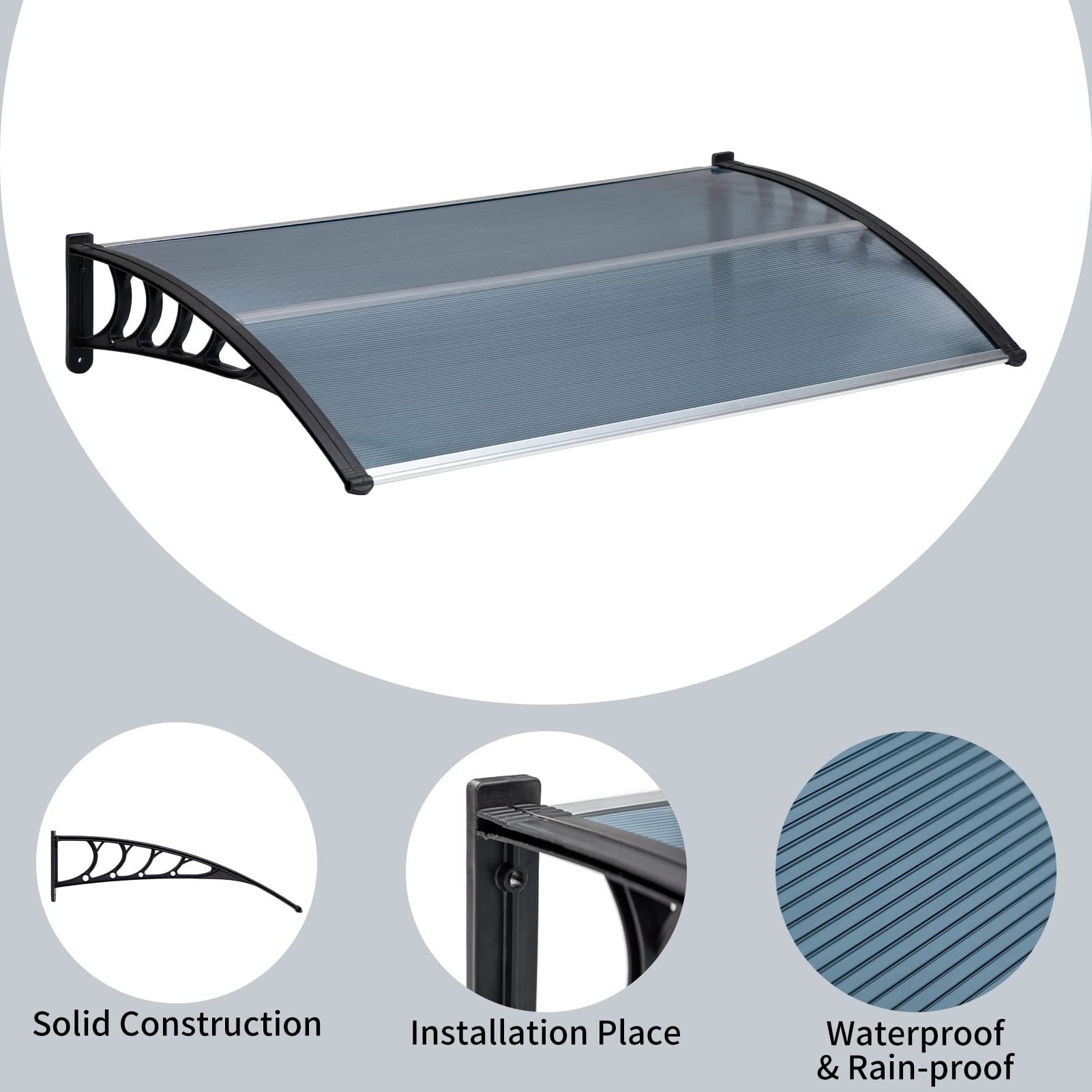 MATICO outdoor awning in smoke gray edge enhances curb appeal and style.