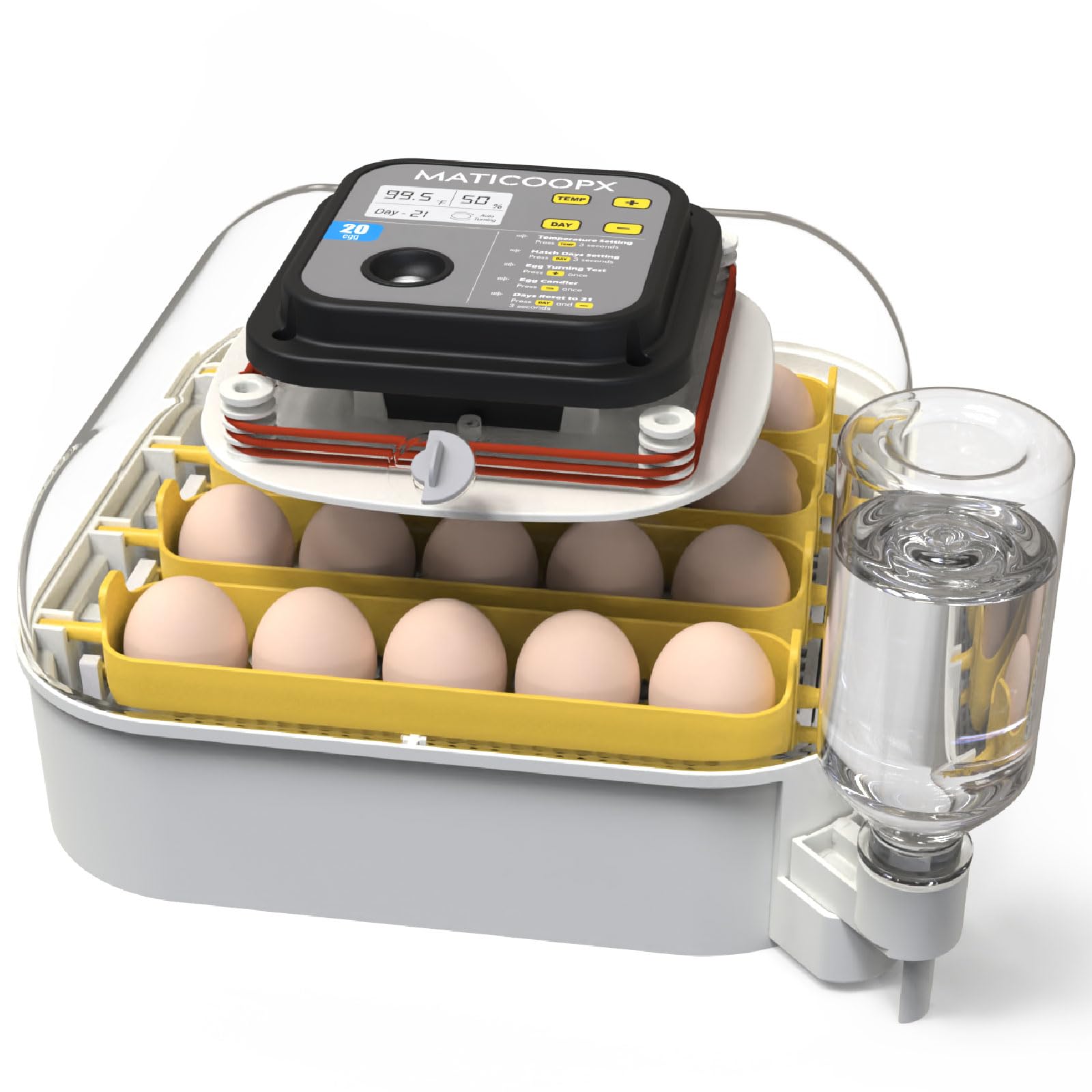 MATICOOPX 20 egg incubator front view for compact home hatching setup