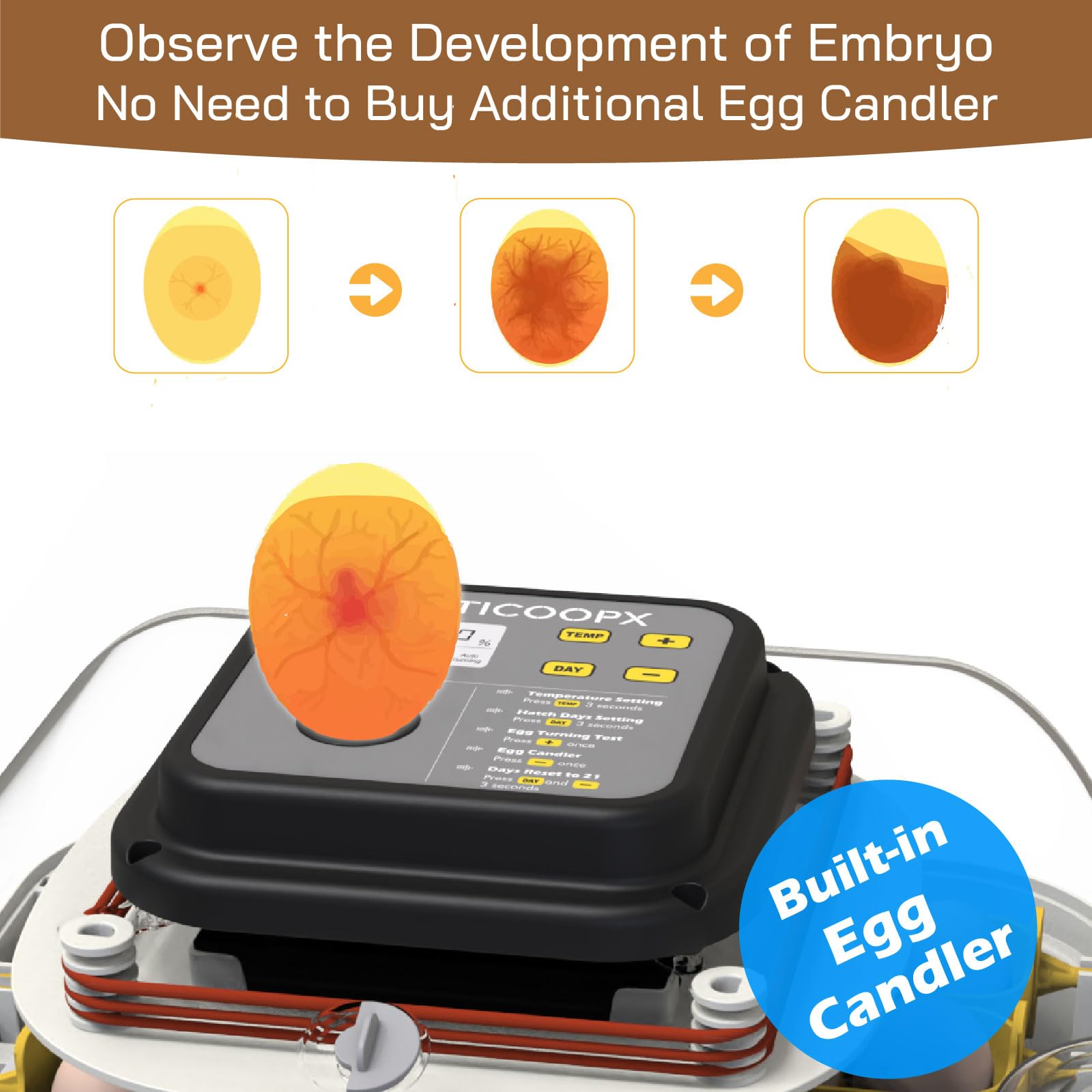 MATICOOPX automatic egg Turner rotates eggs hourly.