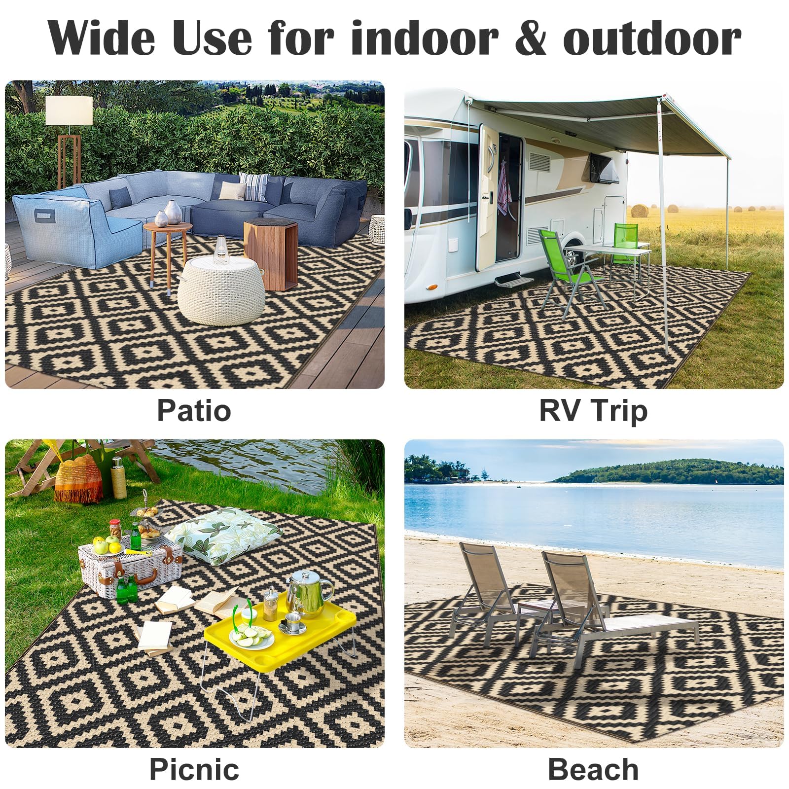 Mattitude UV-treated outdoor rug resists sun fade.