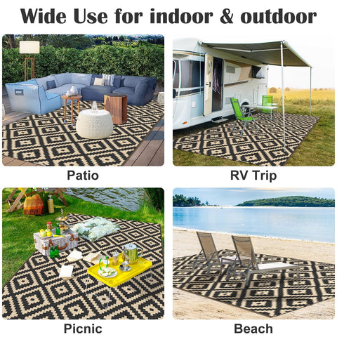 Mattitude UV-treated outdoor rug resists sun fade.