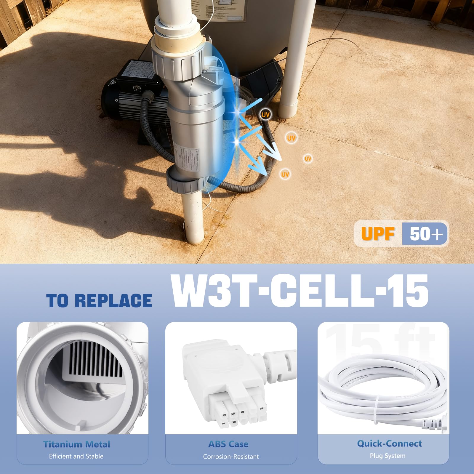 Maureen T-15 salt cell durability image emphasizes premium PE construction