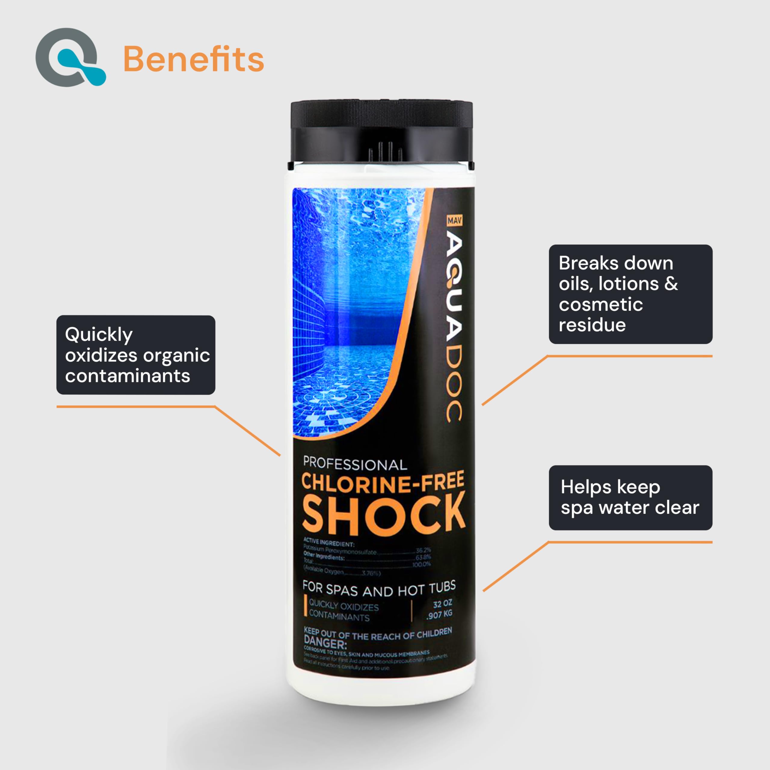 AquaDoc 32oz pack of four bottles for regular spa maintenance.