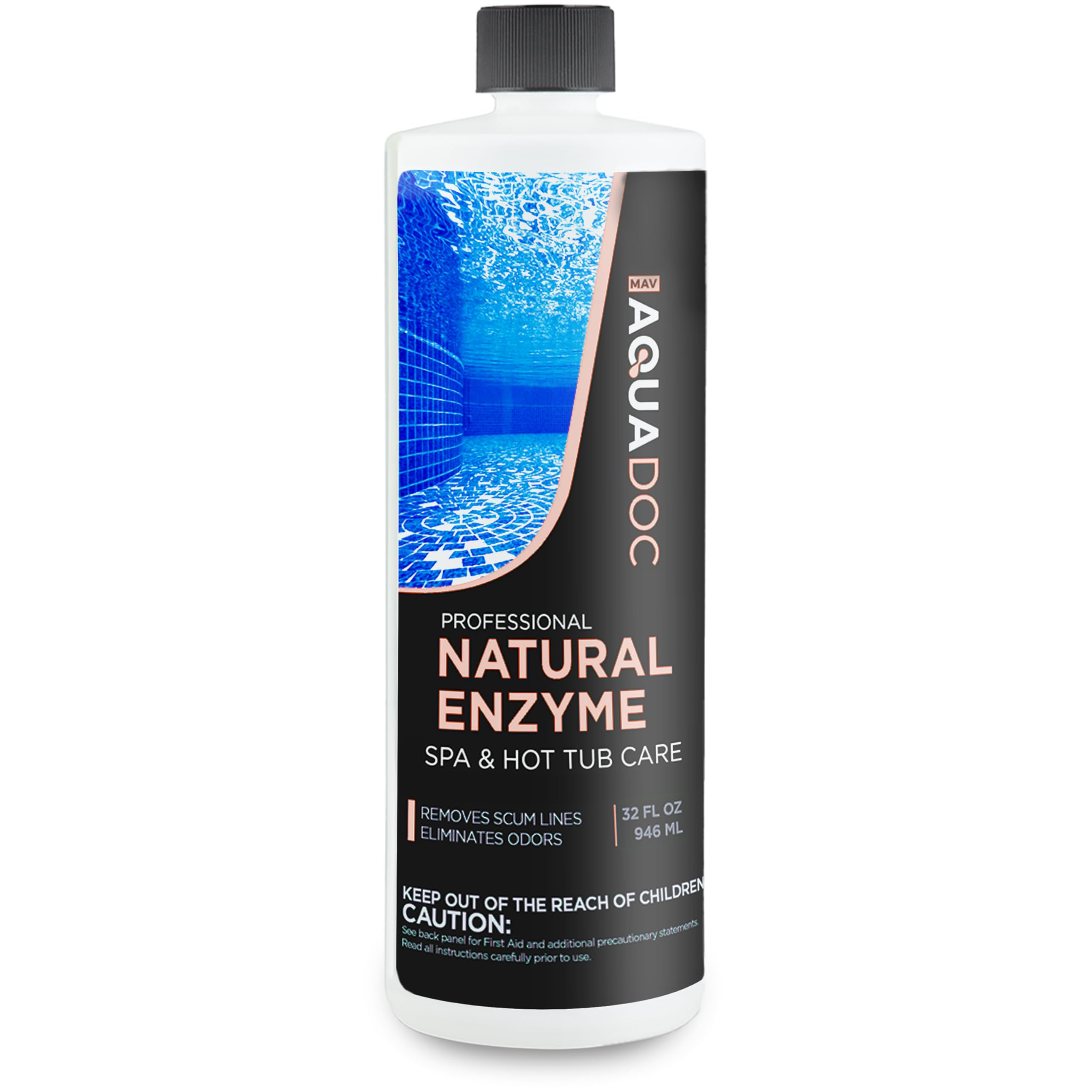 MAV AquaDoc 32oz spa enzyme label close-up